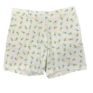 Caribbean Joe white shorts with green and blue pineapple print cotton spandex 8